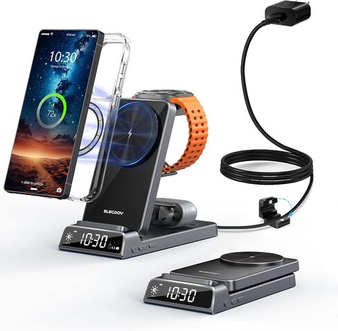 شاحن لاسلكي مغناطيسي لسامسونج ، 3 في 1 محطة شحن Magsafe لـ Samsung Galaxy Z Fold/Flip 7/S25 Ultra/S24 Ultra ، شاحن قابل للطي لـ Samsung Galaxy Watch Ultra/8/7/Galaxy Buds 3 (Gray) in Kuwait