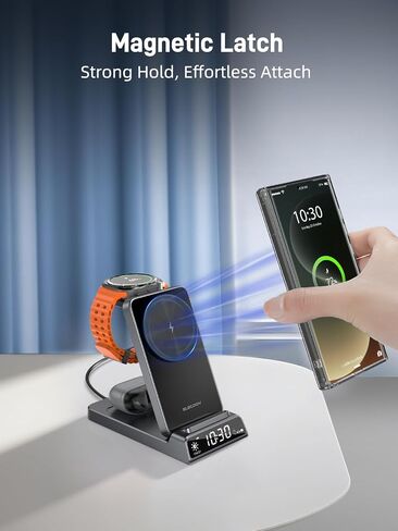 شاحن لاسلكي مغناطيسي لسامسونج ، 3 في 1 محطة شحن Magsafe لـ Samsung Galaxy Z Fold/Flip 7/S25 Ultra/S24 Ultra ، شاحن قابل للطي لـ Samsung Galaxy Watch Ultra/8/7/Galaxy Buds 3 (Gray) in Kuwait