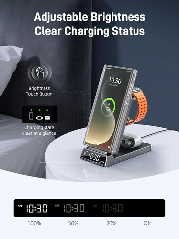 شاحن لاسلكي مغناطيسي لسامسونج ، 3 في 1 محطة شحن Magsafe لـ Samsung Galaxy Z Fold/Flip 7/S25 Ultra/S24 Ultra ، شاحن قابل للطي لـ Samsung Galaxy Watch Ultra/8/7/Galaxy Buds 3 (Gray) in Kuwait