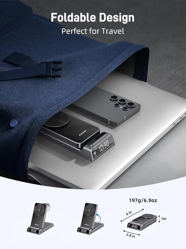 شاحن لاسلكي مغناطيسي لسامسونج ، 3 في 1 محطة شحن Magsafe لـ Samsung Galaxy Z Fold/Flip 7/S25 Ultra/S24 Ultra ، شاحن قابل للطي لـ Samsung Galaxy Watch Ultra/8/7/Galaxy Buds 3 (Gray) in Kuwait