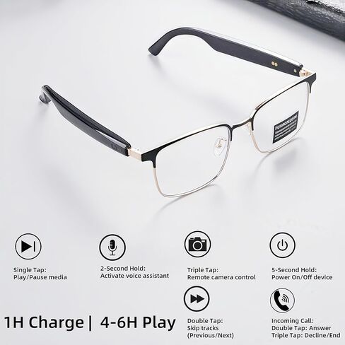 GS06 نظارات Bluetooth للنساء والرجال ، النظارات الذكية مع العدسات المظلمة التلقائية ، حماية مضادة للضوء الأزرق و UV ، مكبرات الصوت عالية الدقة وميكروفون ، Wireless 5.3 ، إطار خفيف الوزن (الذهب) in Kuwait