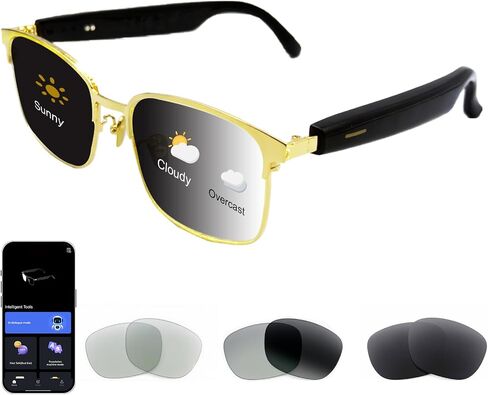 ترجمة منظمة العفو الدولية نظارة ذكية مع دردشة GPT Bluetooth الذكور والإناث 164 LANGING COLLENT LENSES ، إطار مطلي بالذهب 24K ، وثلاثة أنواع من العدسات قابلة للتبديل in Kuwait