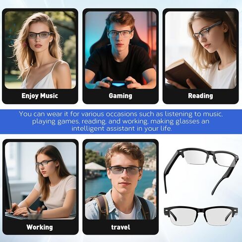 نظارات ذكية للرجال نساء ، عدسات مضادة للضوء الأزرق ، ميكروفون الصوت المفتوح ، مساعد الصوت ، التحكم الذكي ، IPX5 مقاوم للماء- نظارات Bluetooth للعمل واللياقة والألعاب in Kuwait