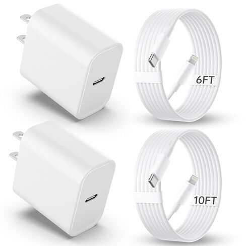 شاحن iPhone الشاحن السريع 【MFI معتمد】 2pack 20W PD USB C Charger 6 & 10ft Cable Fasting Adapter متوافق مع iPhone 14Pro/13 Pro/12/21 in Kuwait