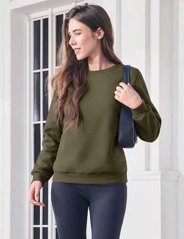MAGCOMSEN المرأة شيربا اصطف بلوزات الحرارية عادية Crewneck كنزة صوف شتاء دافئ سميكة طويلة الأكمام بلايز in Saudi Arabia