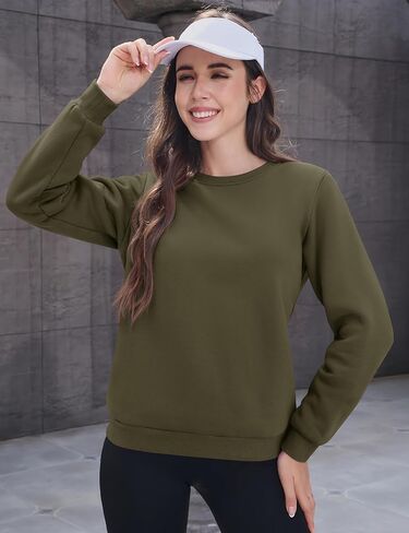 MAGCOMSEN المرأة شيربا اصطف بلوزات الحرارية عادية Crewneck كنزة صوف شتاء دافئ سميكة طويلة الأكمام بلايز in Saudi Arabia