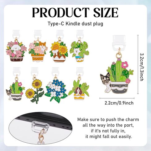 Type C Dust Plug Charm for Kindle - 8Pcs Dust Plug Charms Compatible with Kindle Phone, E-Reader Accessories in Saudi Arabia