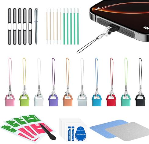 قابس USB C Dust ، نوع ملون C شحن شحن شحن واقي مع منفذ Hole Hole Port Cap anti Dust Cover مع غطاء مكبر صوت iPhone ، حبل Tab Easy-Grip ، مقابل 15 16 Plus Pro Max ، Samsung ، جميع أجهزة USB C in Kuwait