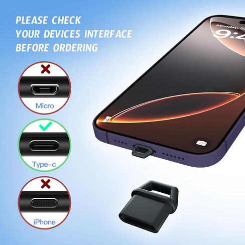 قابس USB C Dust ، نوع ملون C شحن شحن شحن واقي مع منفذ Hole Hole Port Cap anti Dust Cover مع غطاء مكبر صوت iPhone ، حبل Tab Easy-Grip ، مقابل 15 16 Plus Pro Max ، Samsung ، جميع أجهزة USB C in Kuwait