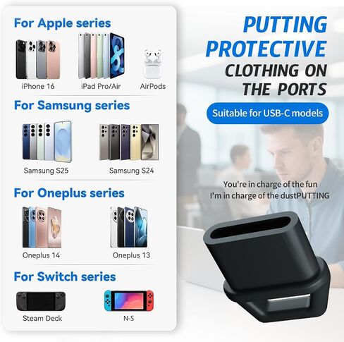 قابس USB C Dust ، نوع ملون C شحن شحن شحن واقي مع منفذ Hole Hole Port Cap anti Dust Cover مع غطاء مكبر صوت iPhone ، حبل Tab Easy-Grip ، مقابل 15 16 Plus Pro Max ، Samsung ، جميع أجهزة USB C in Kuwait