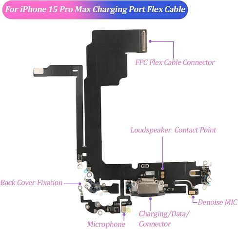 استبدال iPhone 15 Pro Max شحن موصل Dock Dock لـ iPhone 15 Pro Max Port Port Port Port Port Ports USB Flex Cable Assembly Association مع أدوات الإصلاح in Saudi Arabia