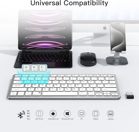 Xiwmix متعدد الجهاز Bluetooth & 2.4g لوحة مفاتيح لاسلكية ، قم بالتبديل إلى 4 أجهزة ، لوحة مفاتيح قابلة لإعادة الشحن العالمية المحمولة ذات الوضع المزدوج لأجهزة iPad/الأجهزة اللوحية/iPhone/الكمبيوتر المحمول ومزيد in Kuwait
