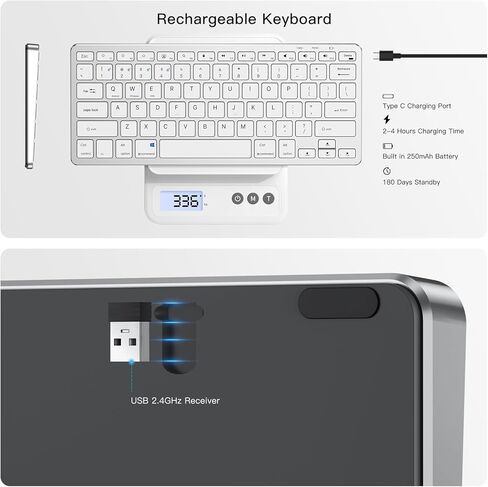 Xiwmix متعدد الجهاز Bluetooth & 2.4g لوحة مفاتيح لاسلكية ، قم بالتبديل إلى 4 أجهزة ، لوحة مفاتيح قابلة لإعادة الشحن العالمية المحمولة ذات الوضع المزدوج لأجهزة iPad/الأجهزة اللوحية/iPhone/الكمبيوتر المحمول ومزيد in Kuwait