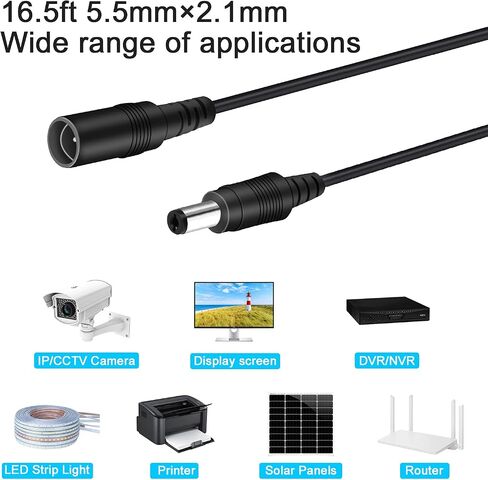 DC Power Extension Cable 33ft ، 2.1mm × 5.5 مم قابس متوافق مع سلك محول DC 12 فولت لكاميرا أمان CCTV ، كاميرا IP ، DVR المستقل (33 قدمًا) in Kuwait