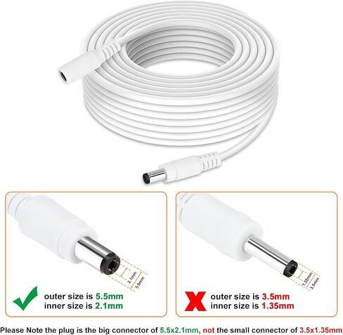 DC Power Extension Cable 33ft ، 2.1mm × 5.5 مم قابس متوافق مع سلك محول DC 12 فولت لكاميرا أمان CCTV ، كاميرا IP ، DVR المستقل (33 قدمًا) in Kuwait
