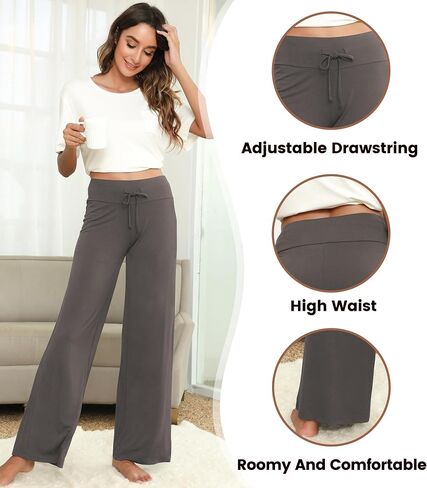 NACHILA Women's Pajama Bottoms Wide Leg Lounge Pants Cool Yoga Pants Soft Sweatpants,Viscose Made from Bamboo in Saudi Arabia