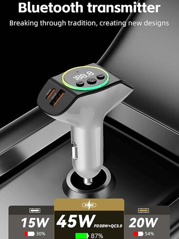 ACECAR Bluetooth 5.3 FM Transmitter Car Adapter – Dual Digital Display, QC18W & PD30W Fast Charging, Voice Assistant, Hands-Free Calling, Auto Memory Function for Car & Truck Drivers in Saudi Arabia