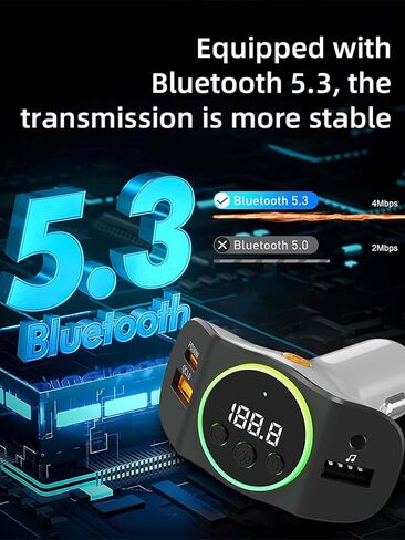 ACECAR Bluetooth 5.3 FM Transmitter Car Adapter – Dual Digital Display, QC18W & PD30W Fast Charging, Voice Assistant, Hands-Free Calling, Auto Memory Function for Car & Truck Drivers in Saudi Arabia