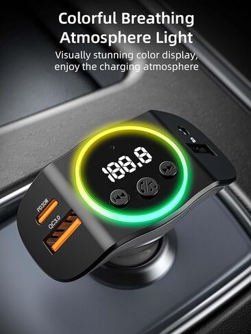 ACECAR Bluetooth 5.3 FM Transmitter Car Adapter – Dual Digital Display, QC18W & PD30W Fast Charging, Voice Assistant, Hands-Free Calling, Auto Memory Function for Car & Truck Drivers in Saudi Arabia