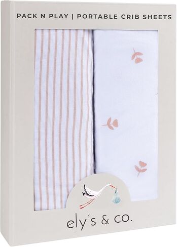 Pack n Play Playard Sheet | Portable Crib Sheet Set 2 Pack Black and White Abstract Stripes and Dots by Ely's & Co in Kuwait