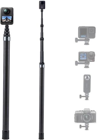 117.7in/3M تمديد عصا صورة شخصية لكاميرات الحركة ، قطب ألياف الكربون المحمولة خفيفة الوزن لإطلاق النار 360 درجة ، طول قابل للتعديل 30 سم-3 م ، متوافق مع Insta360 x5 x3 ، x4 ، GoPro Hero ، DJI Action in Kuwait