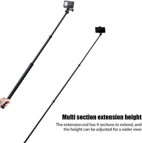 117.7in/3M تمديد عصا صورة شخصية لكاميرات الحركة ، قطب ألياف الكربون المحمولة خفيفة الوزن لإطلاق النار 360 درجة ، طول قابل للتعديل 30 سم-3 م ، متوافق مع Insta360 x5 x3 ، x4 ، GoPro Hero ، DJI Action in Kuwait