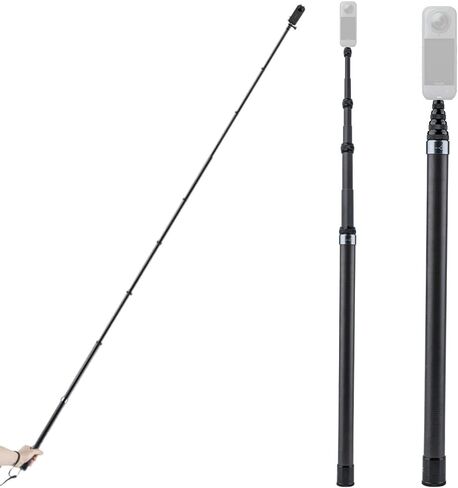 117.7in/3M تمديد عصا صورة شخصية لكاميرات الحركة ، قطب ألياف الكربون المحمولة خفيفة الوزن لإطلاق النار 360 درجة ، طول قابل للتعديل 30 سم-3 م ، متوافق مع Insta360 x5 x3 ، x4 ، GoPro Hero ، DJI Action in Kuwait