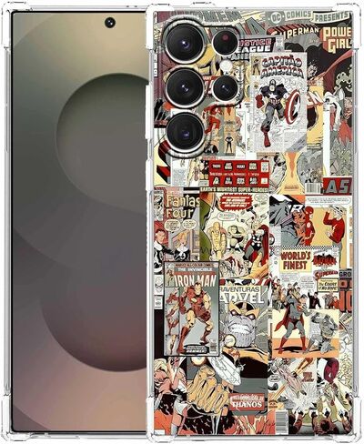 Case for Samsung Galaxy S25 Ultra with Superhero Design,Cartoon Comic Pop Culture Art Collage,Clear Soft TPU Bumper Phone Cover,6.9"(Hero,S25U) in Kuwait