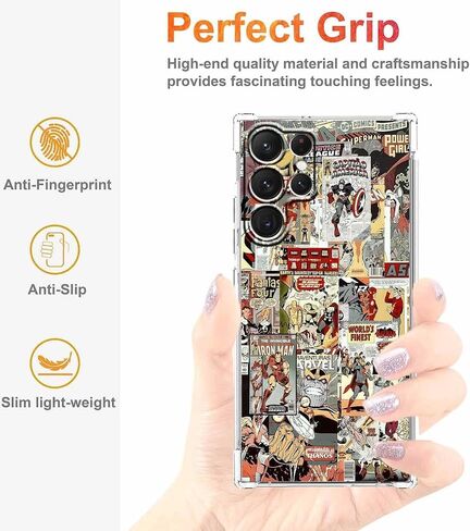 Case for Samsung Galaxy S25 Ultra with Superhero Design,Cartoon Comic Pop Culture Art Collage,Clear Soft TPU Bumper Phone Cover,6.9"(Hero,S25U) in Kuwait