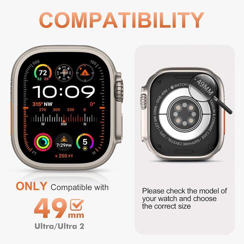 Case for Apple Watch Ultra 2 49mm: Rugged Metal Bumper for iWatch Ultra Thin Frame Ceramic Like Back Cover Stylish NO Front - Screen Protector Black in Saudi Arabia