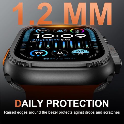 Case for Apple Watch Ultra 2 49mm: Rugged Metal Bumper for iWatch Ultra Thin Frame Ceramic Like Back Cover Stylish NO Front - Screen Protector Black in Saudi Arabia