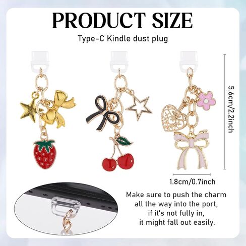 Type C Dust Plug Charm for Kindle - 3Pcs Dust Plug Charms Compatible with Kindle Phone, E-Reader Accessories in Saudi Arabia