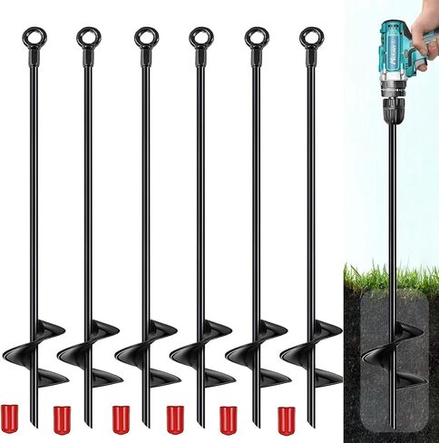 18 inch Ground Anchors Srew in Heavy Duty, Earth Shed Anchor Kit, Trampoline Stake Hook for Dirt, Swing Sets, Playset, Tent, Canopy, Carport, Hurricane, Mobile Home Tie Down, 4pcs in Saudi Arabia