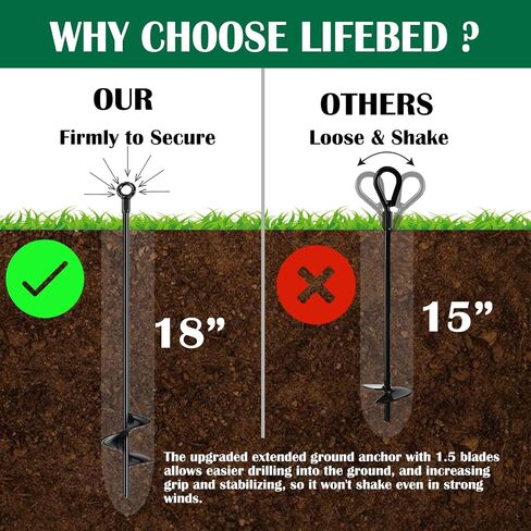 18 inch Ground Anchors Srew in Heavy Duty, Earth Shed Anchor Kit, Trampoline Stake Hook for Dirt, Swing Sets, Playset, Tent, Canopy, Carport, Hurricane, Mobile Home Tie Down, 4pcs in Saudi Arabia