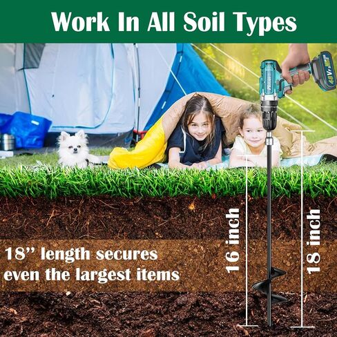 18 inch Ground Anchors Srew in Heavy Duty, Earth Shed Anchor Kit, Trampoline Stake Hook for Dirt, Swing Sets, Playset, Tent, Canopy, Carport, Hurricane, Mobile Home Tie Down, 4pcs in Saudi Arabia