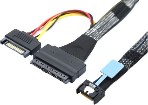MCIO 4i Gen5 Slimline S/AS SFF-8654 4X to U.2 NVMe Gen5 MCIO S/AS SFF-8639 68Pin with SATA 15P Male Power PCIe M1ni Cooledge IO(0.5m) in Saudi Arabia