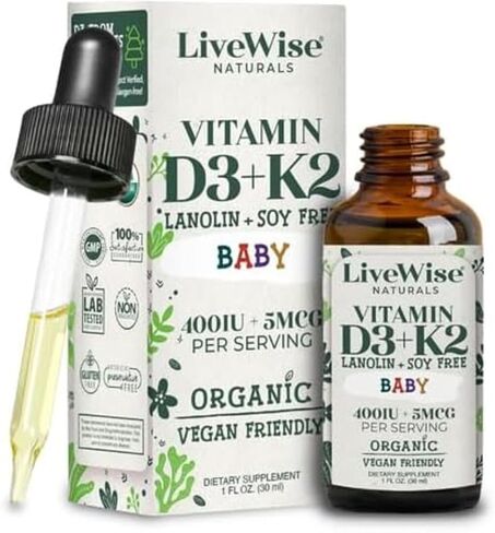 Vitamin D3 and Vitamin K2 Liquid Drops – Baby Vitamin D Drops for Infants w/ Vitamin K for Optimal Absorption – Vitamin D3 K2 Supplement w/ Organic MCT Oil Supports Healthy Bones, Brain, Immune System in Kuwait