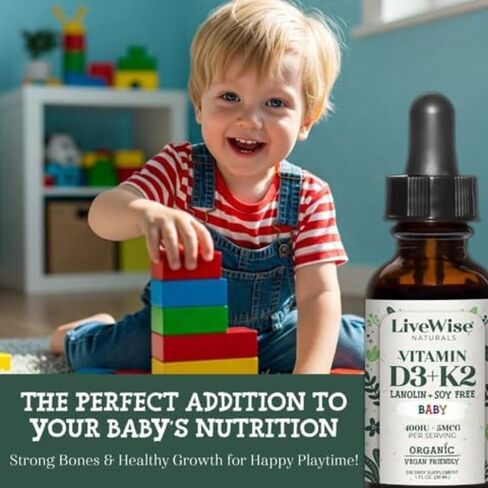 Vitamin D3 and Vitamin K2 Liquid Drops – Baby Vitamin D Drops for Infants w/ Vitamin K for Optimal Absorption – Vitamin D3 K2 Supplement w/ Organic MCT Oil Supports Healthy Bones, Brain, Immune System in Kuwait