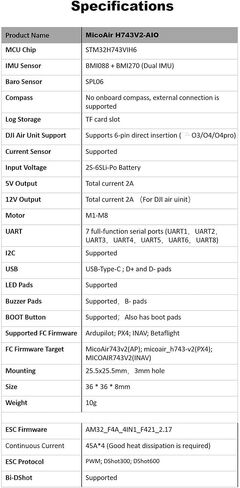 Micoair743v2 AIO Controller مع 45a 4in1 ESC (مغلف المعادن) ، STM32H743 ، IMU المزدوج ، مقياس البارومتر ، 2-6S الدعم O3/O4 ، متوافق مع Ardupilot ، PX4 ، Betaflight ، inav in Kuwait