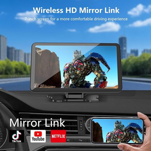 Carplay Screen for Car 7 inch Wireless, Portable Car Display Screen with Apple Carplay and Android Auto, Bluetooth Touchscreen Pantalla Carplay para Carro with Backup Camera/Mirror Link/AUX in Kuwait