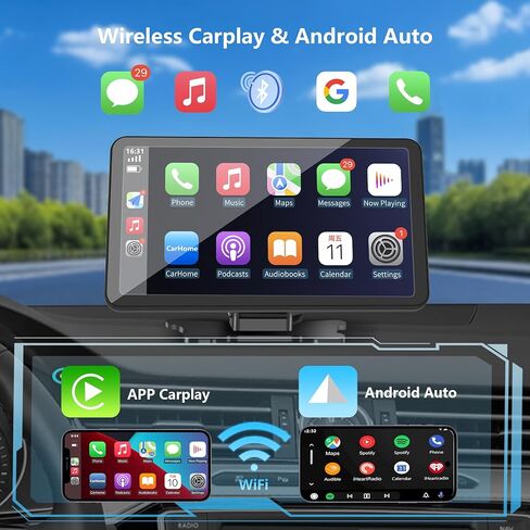 Carplay Screen for Car 7 inch Wireless, Portable Car Display Screen with Apple Carplay and Android Auto, Bluetooth Touchscreen Pantalla Carplay para Carro with Backup Camera/Mirror Link/AUX in Kuwait