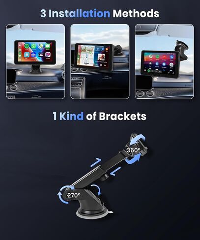 شاشة Carplay اللاسلكية Podofo للسيارة ، 7inch 1080p HD IPS اللمس شاشة محمولة استقبال صوت راديو السيارات المحمولة ، شاشة Android Auto شاشة 2 Mount/2 Bluetooth/MirrorLink/GPS/Voice Control/Aux/FM Transmit in Saudi Arabia