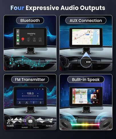 شاشة Carplay اللاسلكية Podofo للسيارة ، 7inch 1080p HD IPS اللمس شاشة محمولة استقبال صوت راديو السيارات المحمولة ، شاشة Android Auto شاشة 2 Mount/2 Bluetooth/MirrorLink/GPS/Voice Control/Aux/FM Transmit in Saudi Arabia