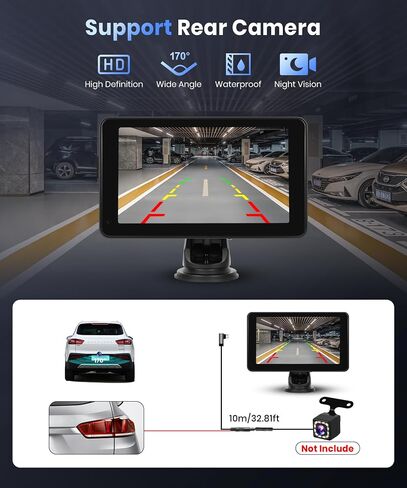 شاشة Carplay اللاسلكية Podofo للسيارة ، 7inch 1080p HD IPS اللمس شاشة محمولة استقبال صوت راديو السيارات المحمولة ، شاشة Android Auto شاشة 2 Mount/2 Bluetooth/MirrorLink/GPS/Voice Control/Aux/FM Transmit in Saudi Arabia