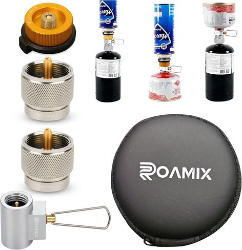 مجموعة محول غاز الوقود متعدد الوقود ROAMIX 4PCS - EN417 Lindal Valve & Butane إلى محول البروبان للتخييم مع كيس حمل in Kuwait