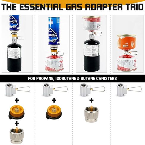 مجموعة محول غاز الوقود متعدد الوقود ROAMIX 4PCS - EN417 Lindal Valve & Butane إلى محول البروبان للتخييم مع كيس حمل in Kuwait
