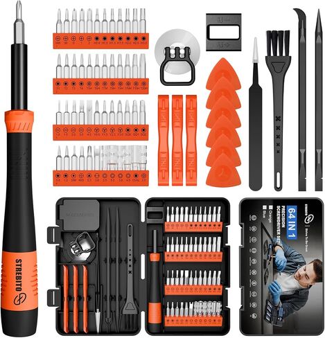 STREBITO PRECISION SET 64 في 1 مفك البراغي الصغير مجموعة مع TORX ، TRIWING ، BENTALOBE STAR ، مجموعة أدوات إصلاح مصغرة للكمبيوتر ، الكمبيوتر ، الكمبيوتر المحمول ، الهاتف ، PS5 ، Xbox ، Switch ، Eyeglasses ، Electronic in Kuwait