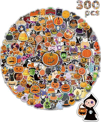 Benresive 300 Pcs Halloween Stickers for Kids - Bulk Halloween Crafts Party Favors, Goody Bag Stuffers, Waterproof Vinyl Laptop & Water Bottle Stickers in Saudi Arabia