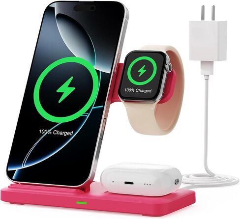 2025 3 في 1 شاحن لاسلكي لـ iPhone 16 15 14 13 12 11 XR 8 ، محطة شحن Apple لـ Apple Watch 10/9/Ultra/8/7/SE/6/5/4 و Airpods ، محطة الشحن اللاسلكية لأجهزة متعددة Apple in Kuwait