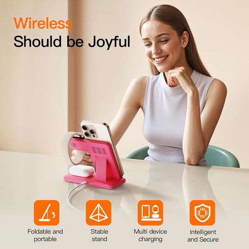 2025 3 في 1 شاحن لاسلكي لـ iPhone 16 15 14 13 12 11 XR 8 ، محطة شحن Apple لـ Apple Watch 10/9/Ultra/8/7/SE/6/5/4 و Airpods ، محطة الشحن اللاسلكية لأجهزة متعددة Apple in Kuwait